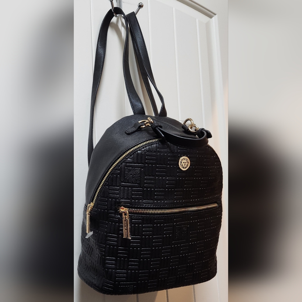 Anne Klein Embossed Black Vegan Leather Backpack NWT
